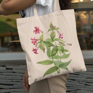 Lewis' Monkey Flower Vintage Watercolor Floral Print Graphic Canvas Tote Bag